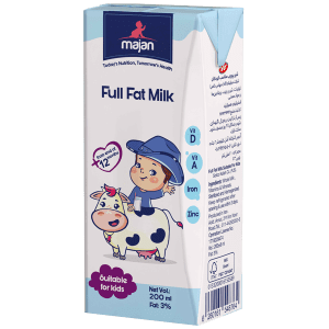 شیر پرچرب ماجان 200میلی لیتر کاله مناسب بالای 12 ماهگی - Majan Full Fat Milk Suitable -حاوی ویتامین‌ها و مواد معدنی-استریلیزه و هموژنیزه-بدون ماده نگهدارنده