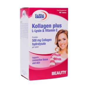 قرص کلاژن پلاس ال لیزین و ویتامین C یوروویتال 60 عدد - Kollagen plus Liysin and Vitamin C -افزایش سلامت پوست و بافت‌های پیوند و انعطاف پذیری پوست