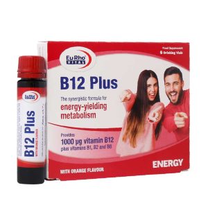 ویال خوراکی ویتامین B12 پلاس یوروویتال 6 عدد -Vitamin B12 Plus - کمک به ساخت گلبول‎‌های قرمز خون - افزایش سطح انرژی بدن -تامین ویتامین‌های B۱، B۲، B۶ و B۱۲