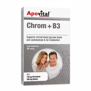 قرص کروم و ویتامین B۳ آپوویتال ۳۰ عدد - Apovital Chrom and B۳  - قیمت قرص کروم و ویتامین B۳  - کنترل قند خون -افزایش انرژی -بهبود عملکرد قلب-کاهش التهاب