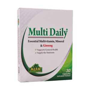 کپسول مولتی دیلی آلفا ویتامینز 30 عددی - Alfa Vitamins Multi Daily -کمک به حفظ سلامتی اعصاب، دهان، چشم، پوست و مو-محافظ چشم در مقابل پرتوهای مضر خورشید
