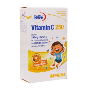 قرص جویدنی ویتامین C ۲۵۰ میلی گرم یوروویتال ۶۰ عدد - Eurho Vital Vitamin C ۲۵۰ mg - افزایش انرژی - تامین ویتامین سی و جلوگیری از سرما خوردگی